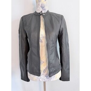 EXPRRSS Faux Leather Moto Jacket Women's Small Black Zip Front Bikercore